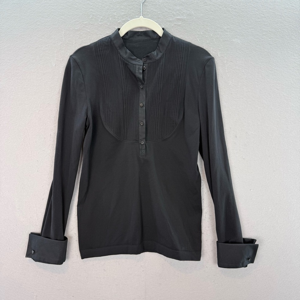 Wolford women’s black jersey mandarin collar shirt blouse long sleeve Tux top M